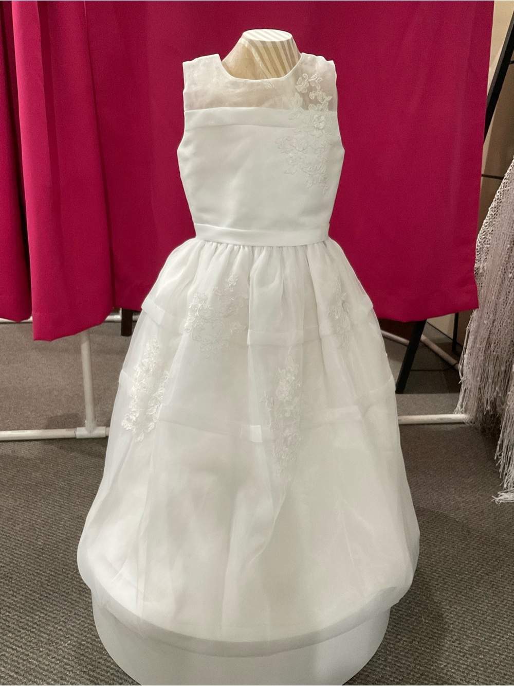 Mon Cheri White Lace Overlay Formal Girl's Dress